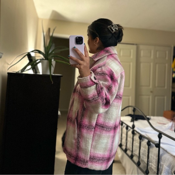 Zara pink plaid oversized shacket jacket size XS NWT - Picture 8 of 9